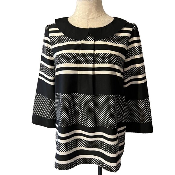 Anthropologie ModCloth Black Ivory Top Medium M Peter Pan Collar - Picture 2 of 10